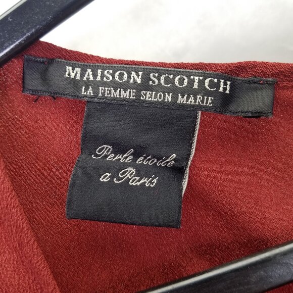 Maison Scotch Shift Dress Women Small Red Colorblock Puff Sleeve Chiffon A-line - Picture 11 of 16